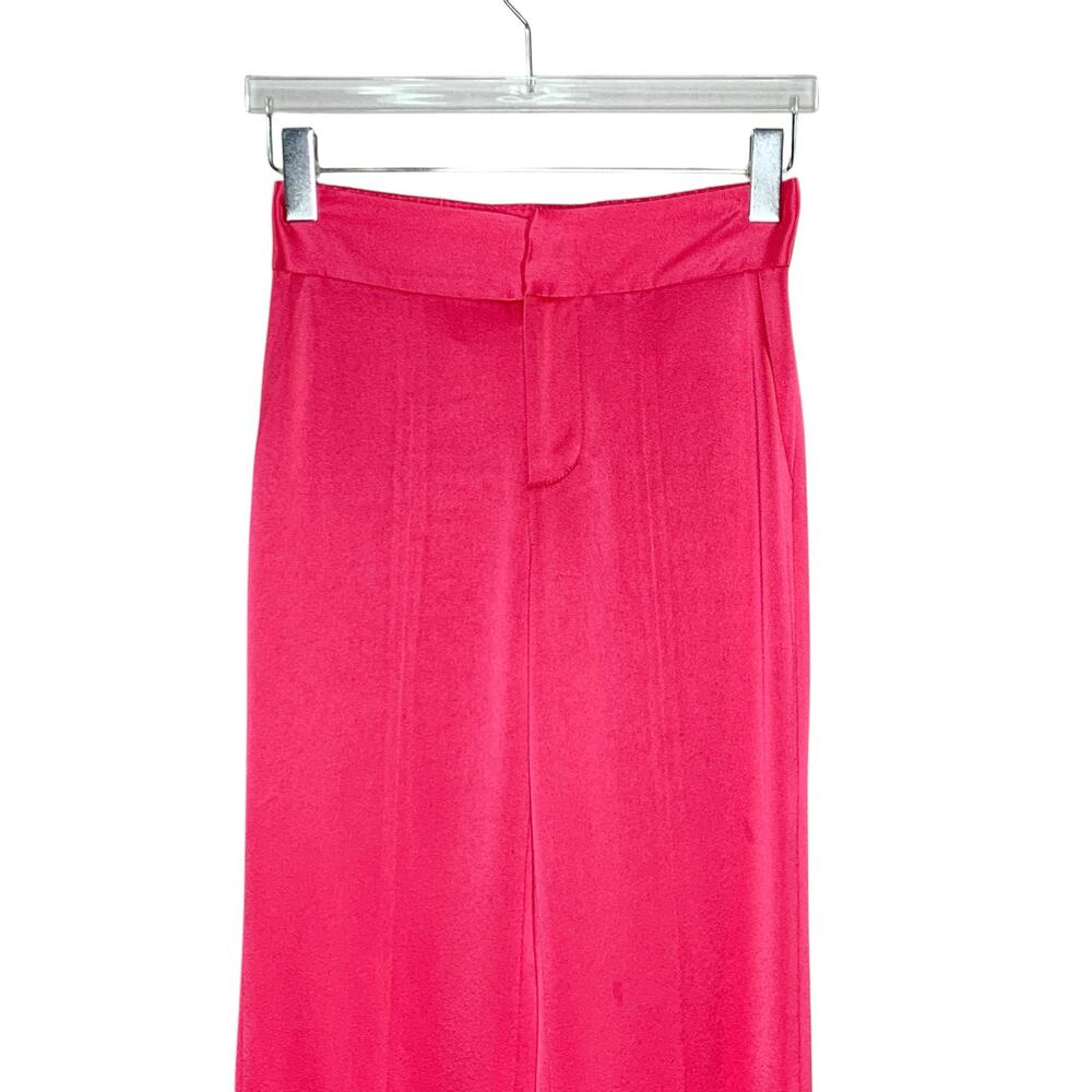 Alice + Olivia 4 Jody High Waisted Front Slit Satin Trouser Pant Wide Leg Pink - Picture 5 of 10